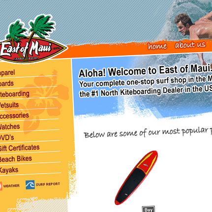 East of Maui Surf Shop: Web Interface Design / Front end / eCommerce